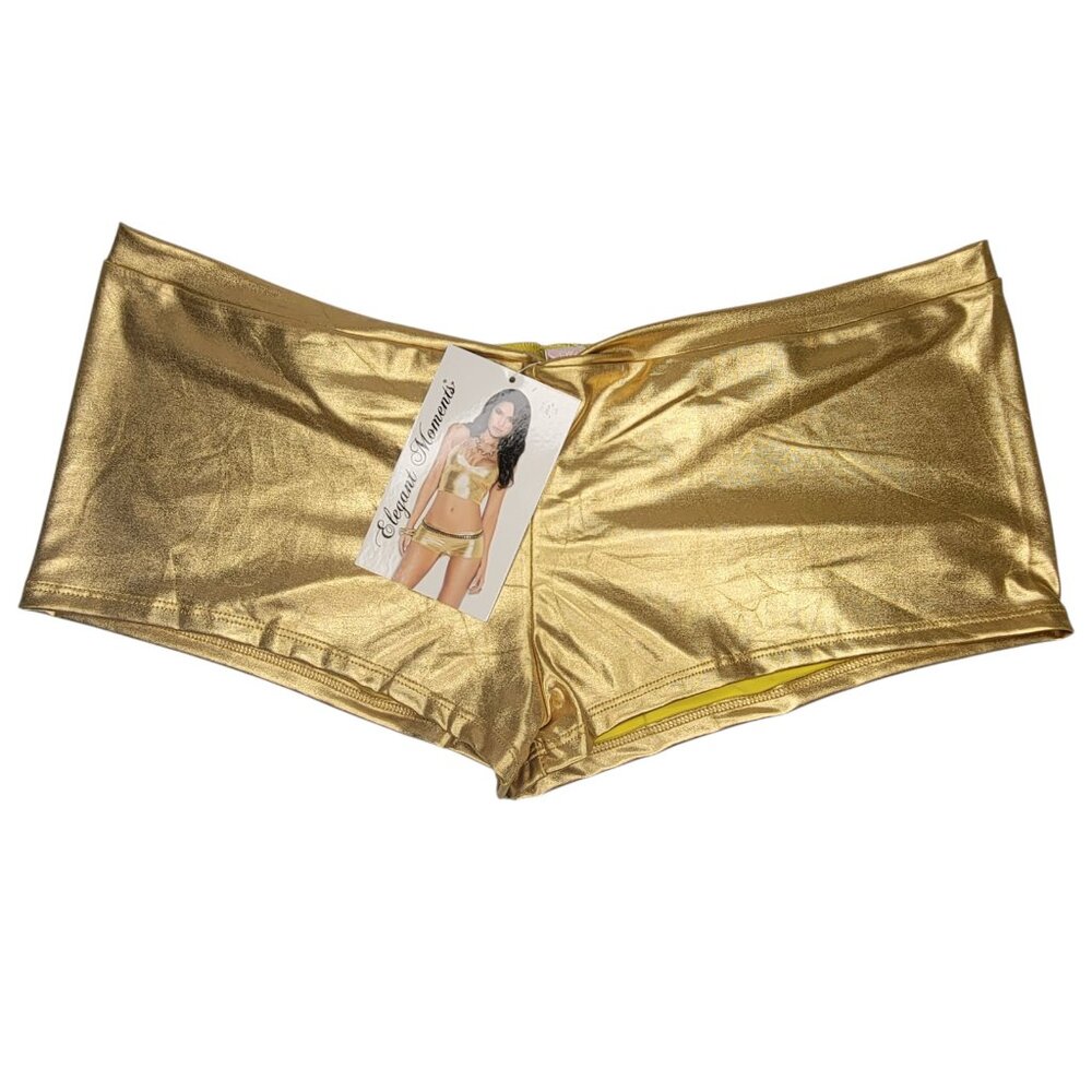 Metallic Booty Shorts with Ruched Back - Gold